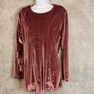 Soft Surroundings Women's Top PL Bella Rosa Velvet Tunic Mauve Pink Long Sleeve